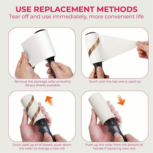 Extra Sticky Lint Roller with 56 Sheets – Refillable Pet Hair & Lint Remover, Handle Included