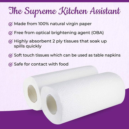 Ultra Absorbent 2-Ply Kitchen Rolls – Extra Thick & Durable Paper Towels, 120 Sheets per Roll (Bulk Packs)