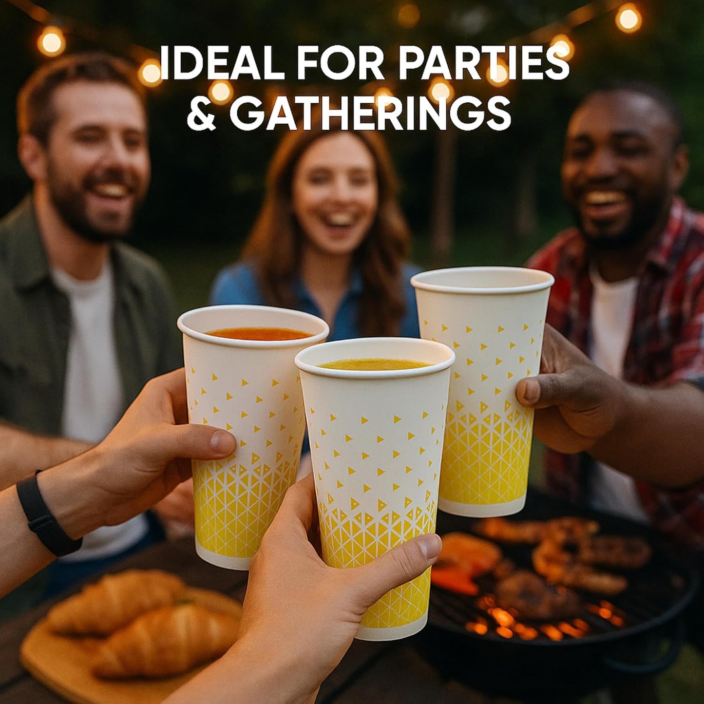 Disposable Paper Cups 16oz & 22oz – Recyclable Hot & Cold Drink Cups with Yellow Geometric Design (NIEVAN)