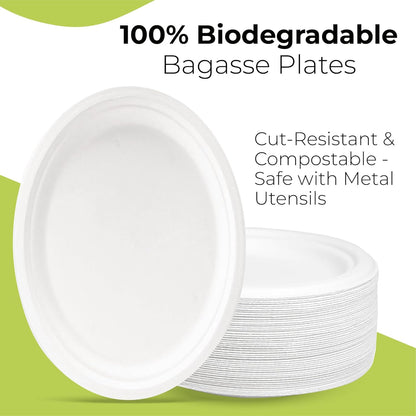 Disposable White Paper Plates | Heavy Duty, Microwave Safe, Compostable (Multiple Sizes & Pack Options)