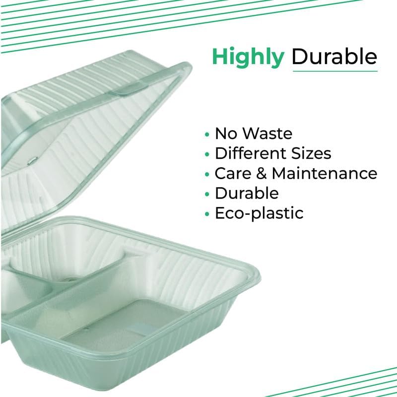3 Compartment Meal Prep Containers with Airtight Hinged Lids – Reusable Bento Lunch Boxes, 2-8 Pack