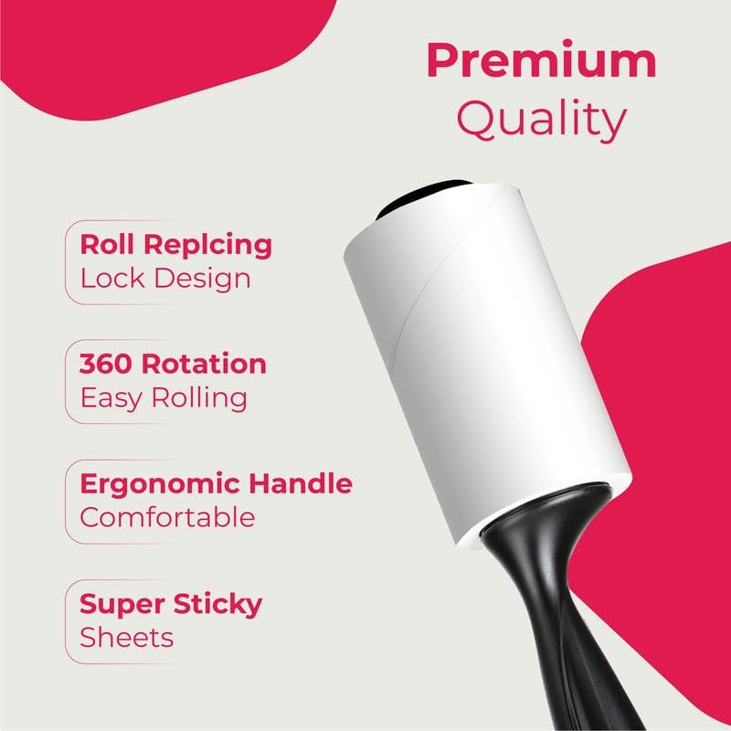 Extra Sticky Lint Roller with 56 Sheets – Refillable Pet Hair & Lint Remover, Handle Included