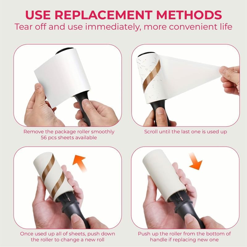 Extra Sticky Lint Roller with 56 Sheets – Refillable Pet Hair & Lint Remover, Handle Included