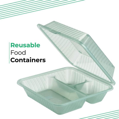 3 Compartment Meal Prep Containers with Airtight Hinged Lids – Reusable Bento Lunch Boxes, 2-8 Pack