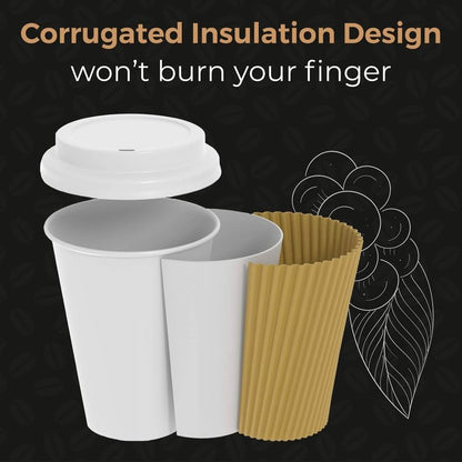 Disposable Coffee Cups with Lids 16oz – Triple Wall Kraft Ripple Paper Cups for Hot Drinks (30–150 Pcs)