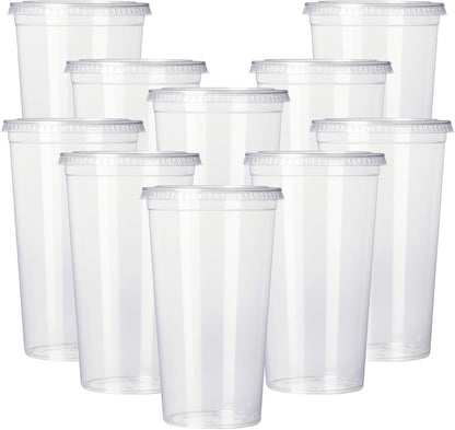 Disposable Plastic Smoothie Milkshake Slush Cups (14oz) with Lids