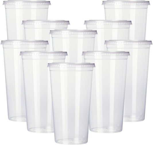 Disposable Plastic Smoothie Milkshake Slush Cups (14oz) with Lids