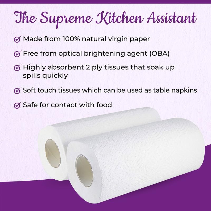 Ultra Absorbent 2-Ply Kitchen Rolls – Extra Thick & Durable Paper Towels, 120 Sheets per Roll (Bulk Packs)