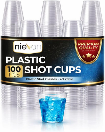 NIEVAN Crystal Clear Plastic Shot Glasses for Christmas, Weddings, Birthdays– 1oz (20ml)