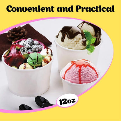 Disposable Ice Cream & Soup Paper Cups – 12oz, Single Wall, Leak-Resistant, 1000pcs