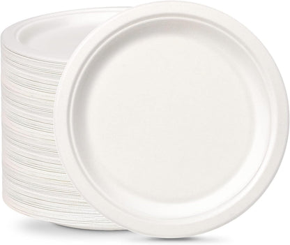 Disposable White Paper Plates | Heavy Duty, Microwave Safe, Compostable (Multiple Sizes & Pack Options)