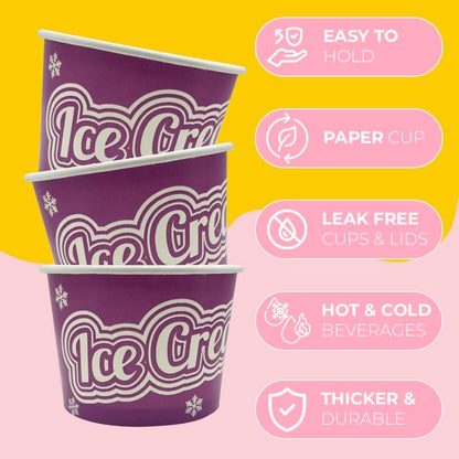 Disposable Paper Dessert Bowls Ice Cream Tubs 500ml (16oz)