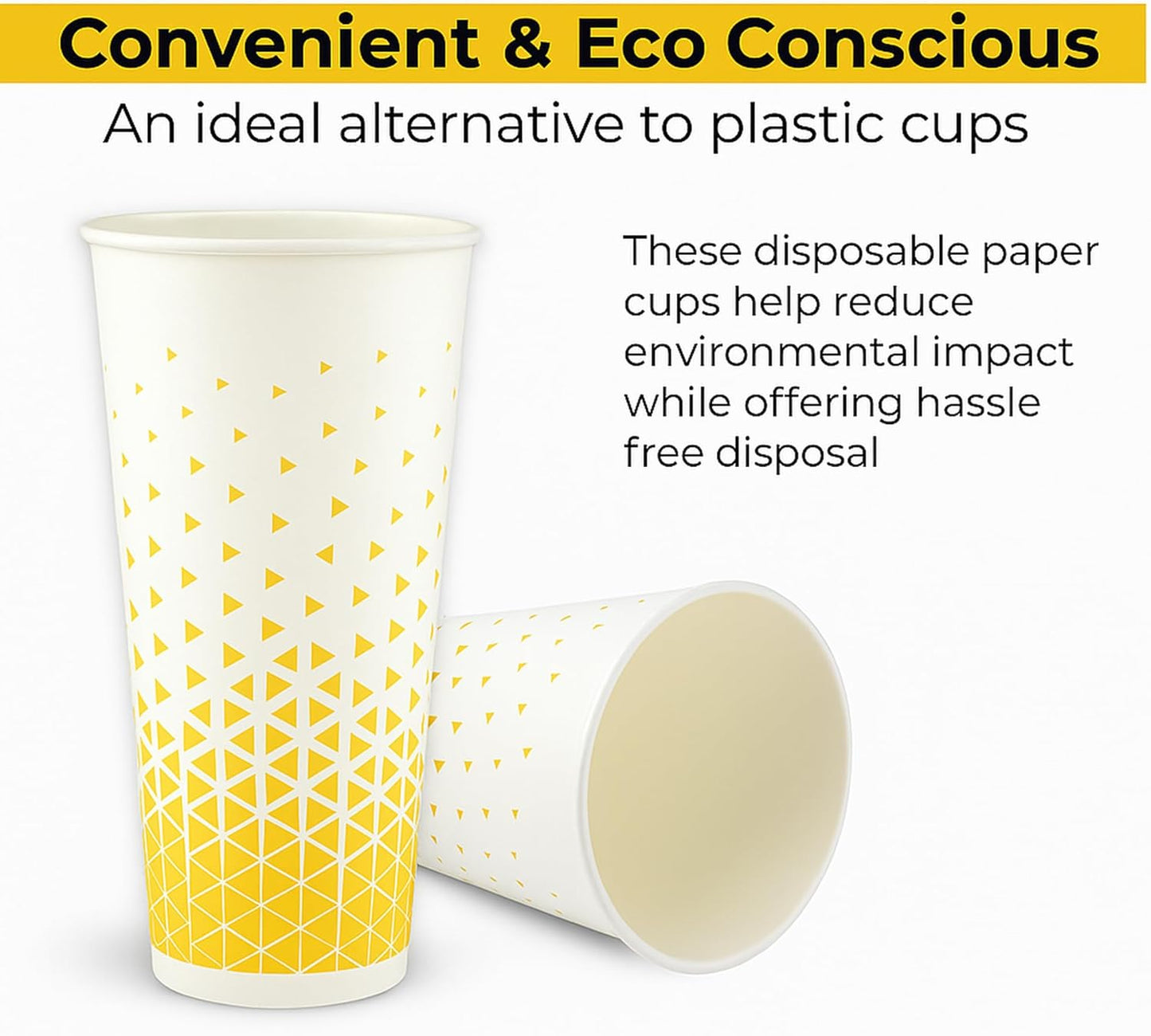 Disposable Paper Cups 16oz & 22oz – Recyclable Hot & Cold Drink Cups with Yellow Geometric Design (NIEVAN)