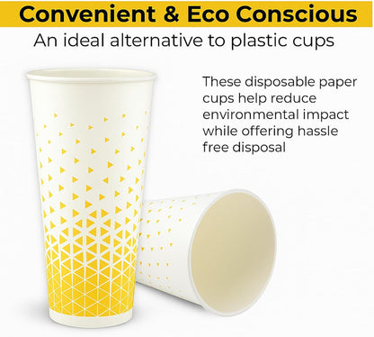 Disposable Paper Cups 16oz & 22oz – Recyclable Hot & Cold Drink Cups with Yellow Geometric Design (NIEVAN)