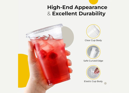 Disposable Plastic Smoothie Milkshake Slush Cups (14oz) with Lids