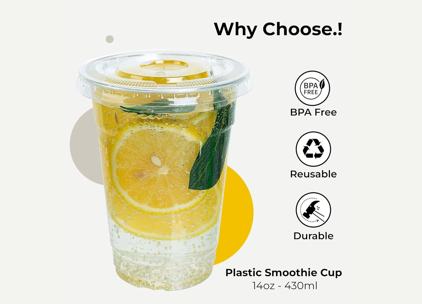 Disposable Plastic Smoothie Milkshake Slush Cups (14oz) with Lids