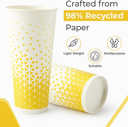 Disposable Paper Cups 16oz & 22oz – Recyclable Hot & Cold Drink Cups with Yellow Geometric Design (NIEVAN)