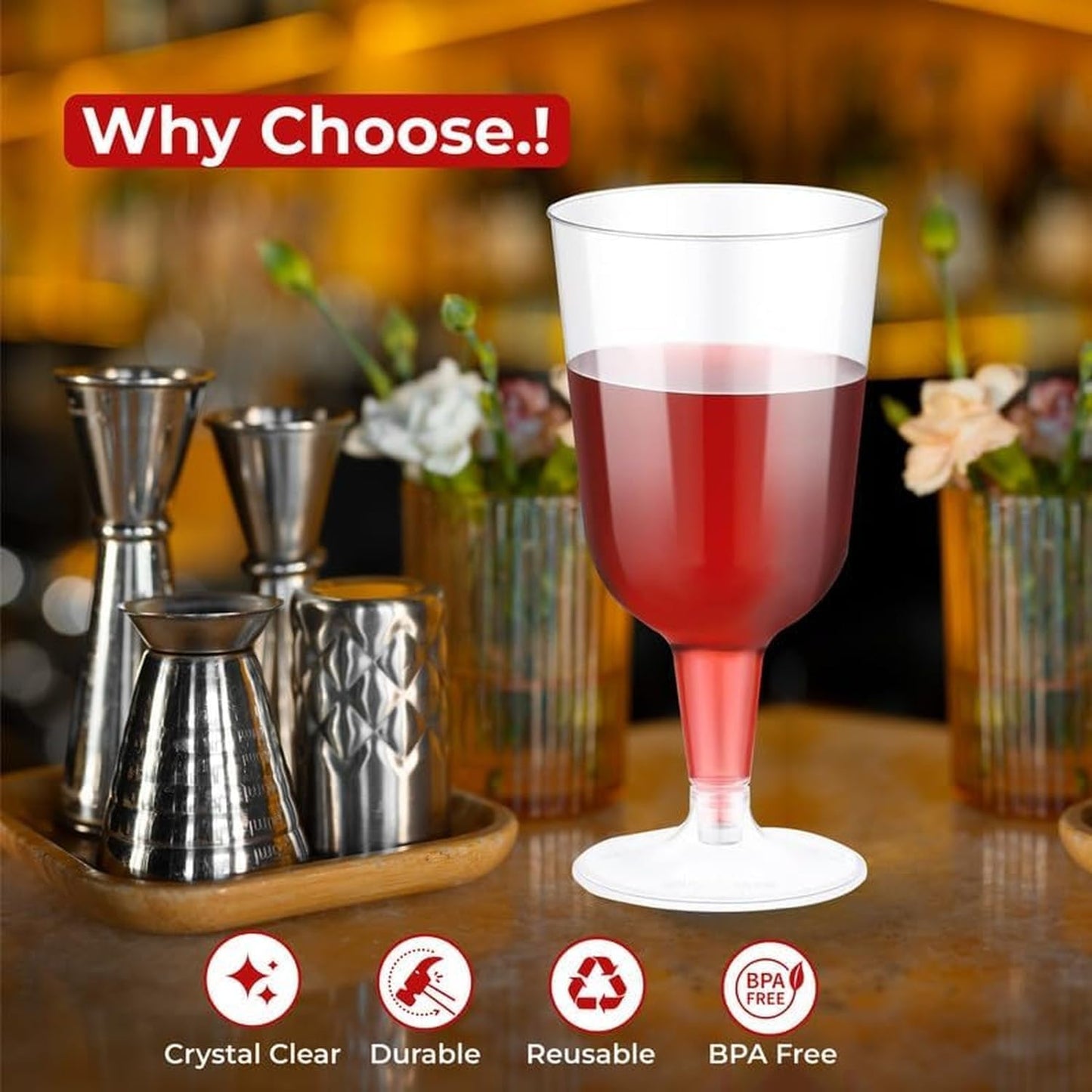 Reusable Clear Plastic Wine Glasses for Cocktails, Tastings and Parties – 20cl