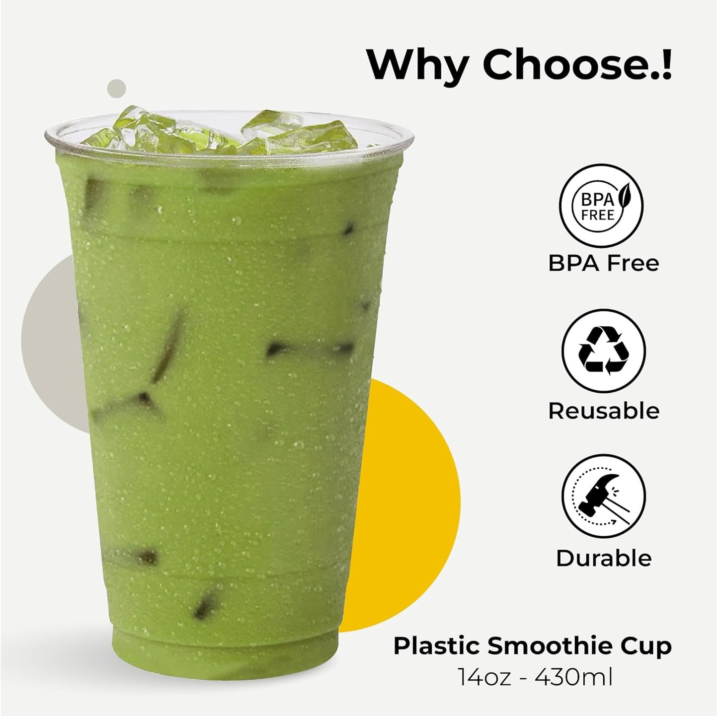 Clear 14oz Plastic Cups for Smoothies & Milkshakes – Food-Grade Disposable/Reusable Drinkware for Weddings, Birthdays & Cafés
