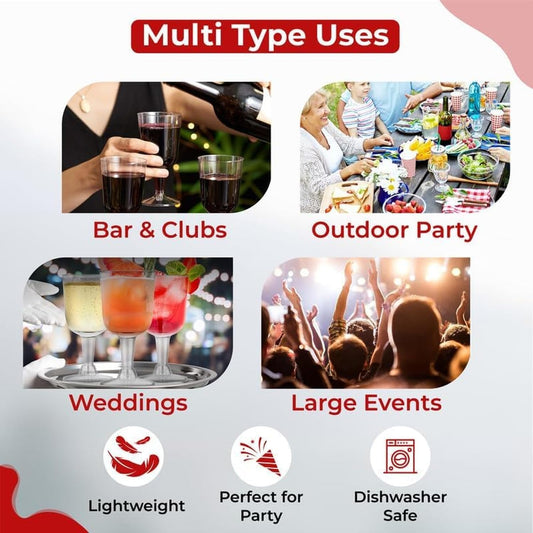 Clear Reusable Plastic Wine Glasses 200ml – Shatterproof Party Goblets for Weddings & Events | 25–90 Pack