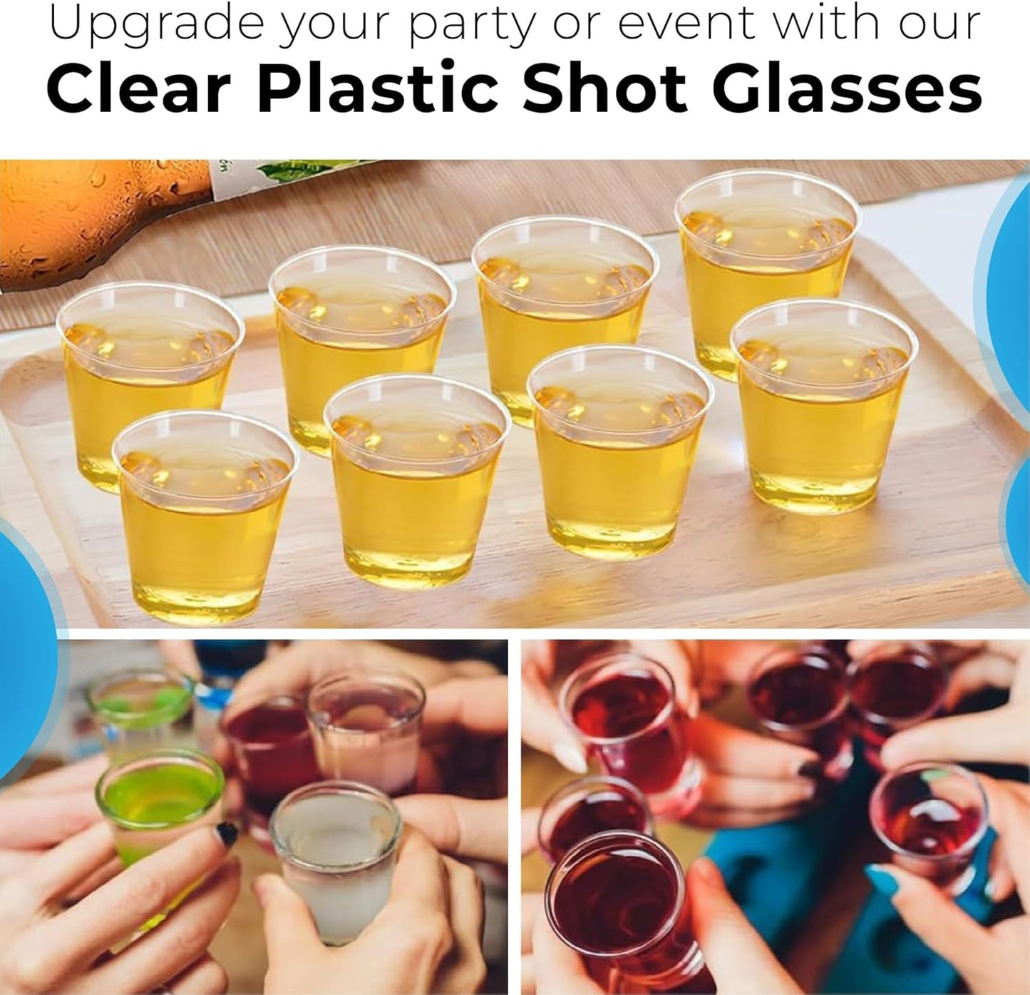 NIEVAN Crystal Clear Plastic Shot Glasses for Christmas, Weddings, Birthdays– 1oz (20ml)