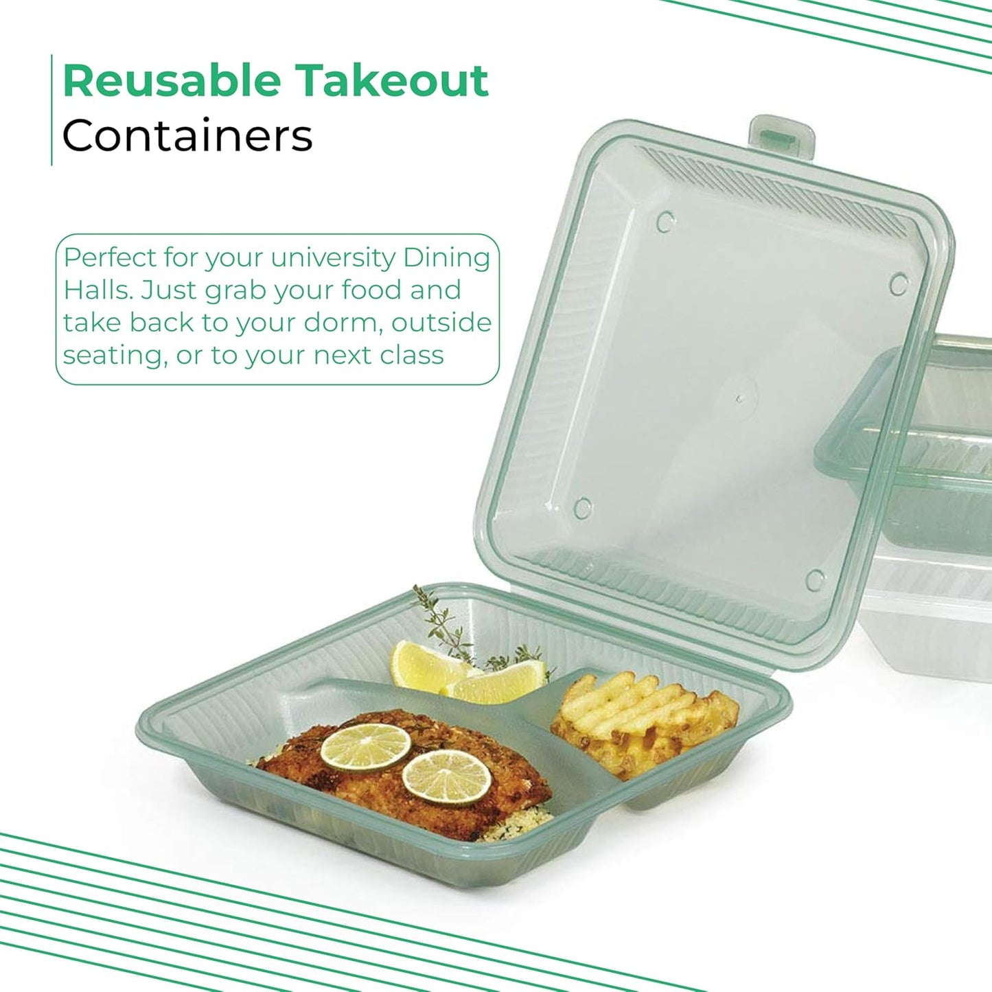 3 Compartment Meal Prep Containers with Airtight Hinged Lids – Reusable Bento Lunch Boxes, 2-8 Pack