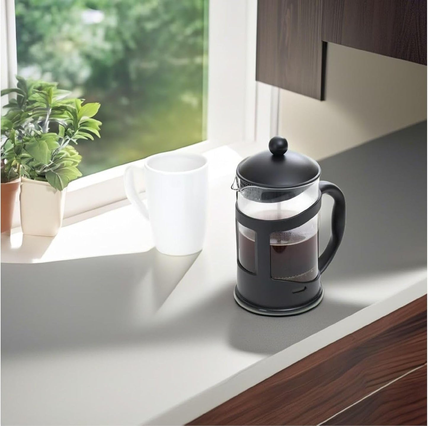 French Press Coffee Maker 600ml (20oz) – Black | Stainless Steel Filter & Heat-Resistant Glass