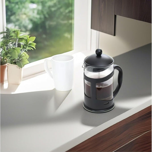 French Press Coffee Maker 600ml (20oz) – Black | Stainless Steel Filter & Heat-Resistant Glass