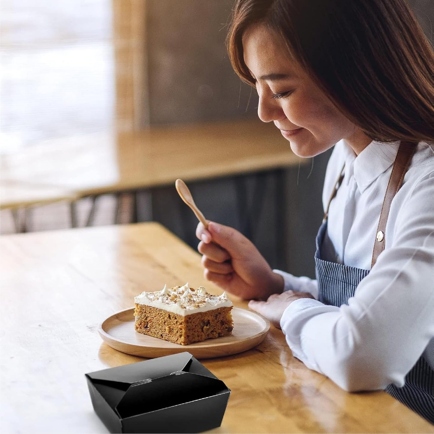 NIEVAN Black Snack Box – Interlocking, Secure-Close, Disposable Takeaway Container, Recyclable, Ideal for Snacks, Pasta & Noodles