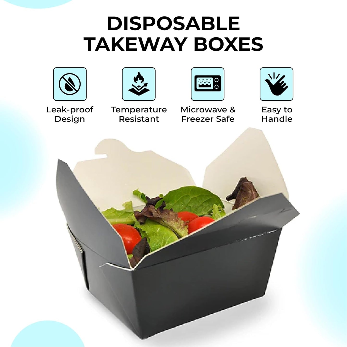 NIEVAN Black Snack Box – Interlocking, Secure-Close, Disposable Takeaway Container, Recyclable, Ideal for Snacks, Pasta & Noodles