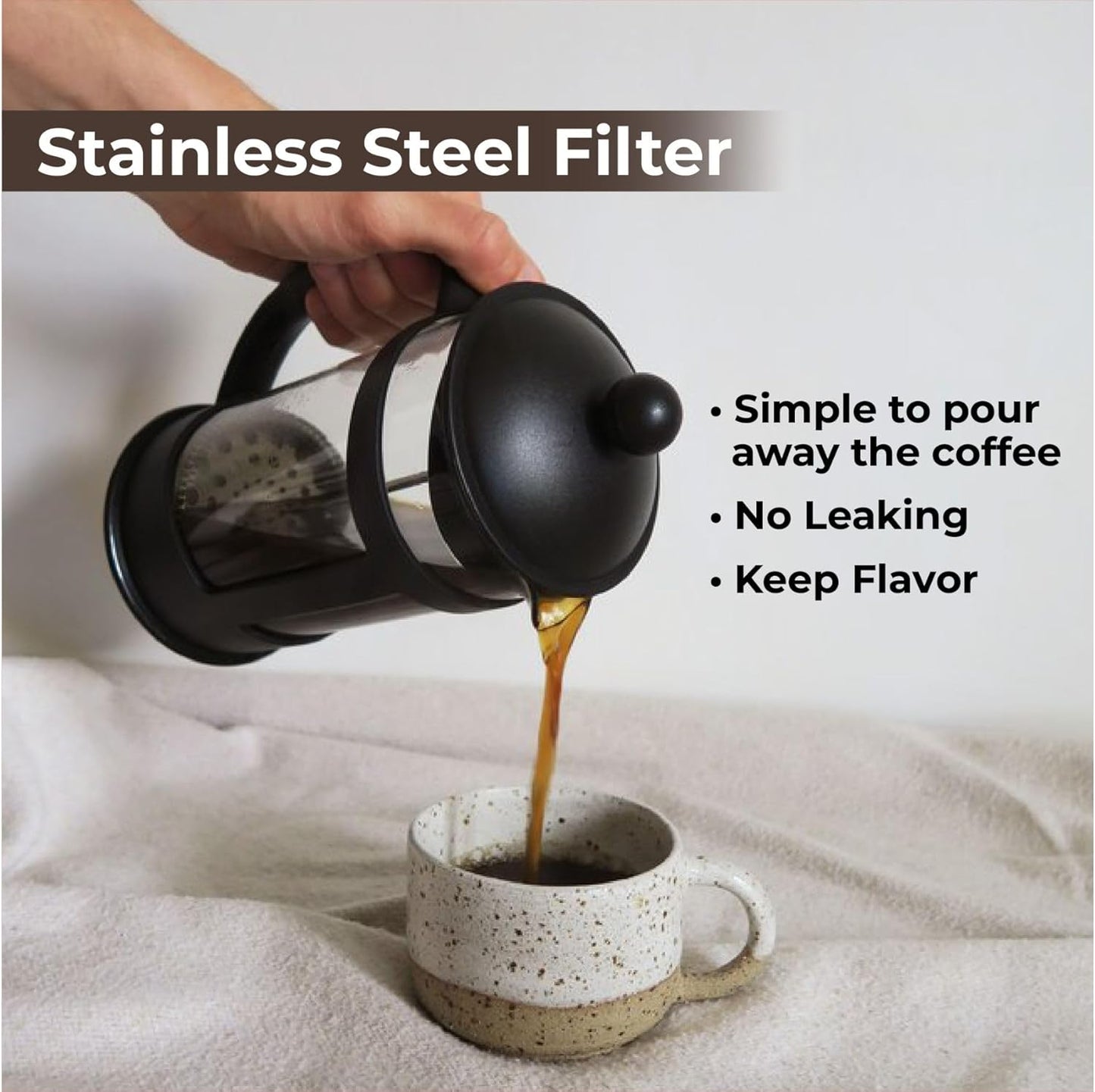 French Press Coffee Maker 600ml (20oz) – Black | Stainless Steel Filter & Heat-Resistant Glass