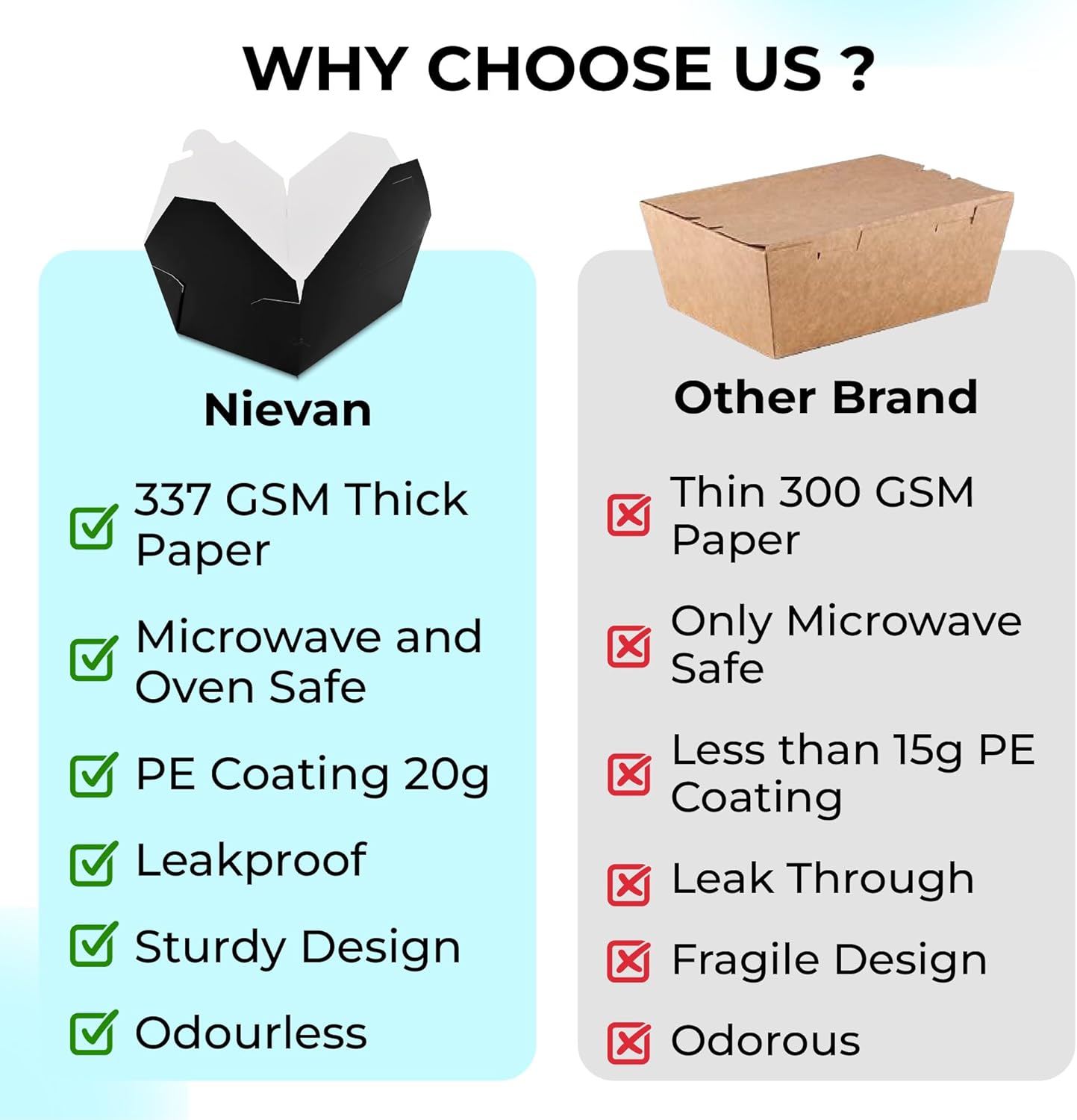 NIEVAN Black Snack Box – Interlocking, Secure-Close, Disposable Takeaway Container, Recyclable, Ideal for Snacks, Pasta & Noodles