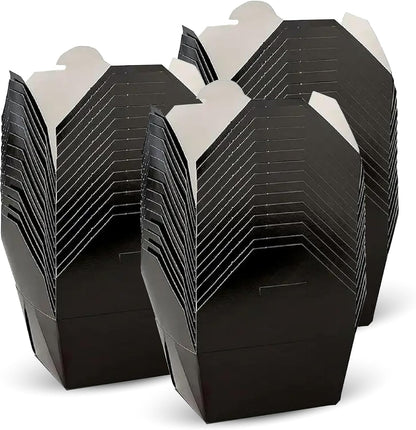 NIEVAN Black Snack Box – Interlocking, Secure-Close, Disposable Takeaway Container, Recyclable, Ideal for Snacks, Pasta & Noodles