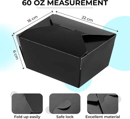 NIEVAN Black Snack Box – Interlocking, Secure-Close, Disposable Takeaway Container, Recyclable, Ideal for Snacks, Pasta & Noodles